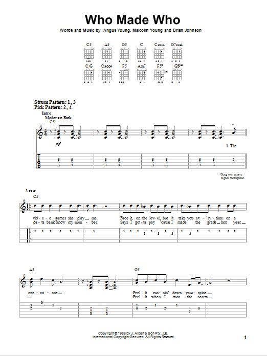 AC/DC Who Made Who sheet music notes and chords. Download Printable PDF.