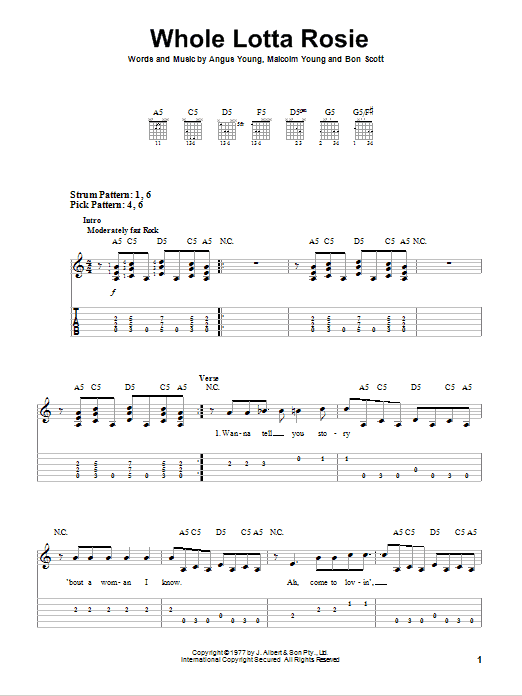 AC/DC Whole Lotta Rosie sheet music notes and chords. Download Printable PDF.