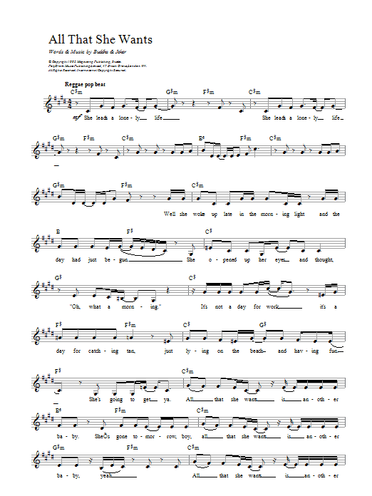 Ace Of Base All That She Wants sheet music notes and chords. Download Printable PDF.