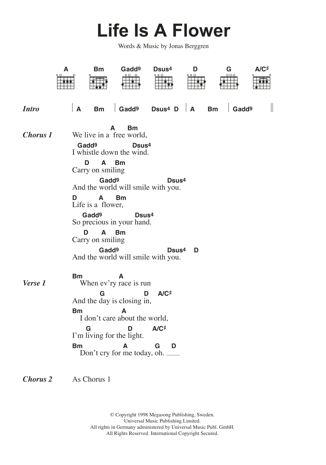 Ace Of Base Life Is A Flower sheet music notes and chords. Download Printable PDF.