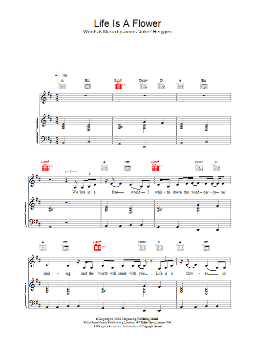 Ace Of Base Life is a Flower sheet music notes and chords. Download Printable PDF.