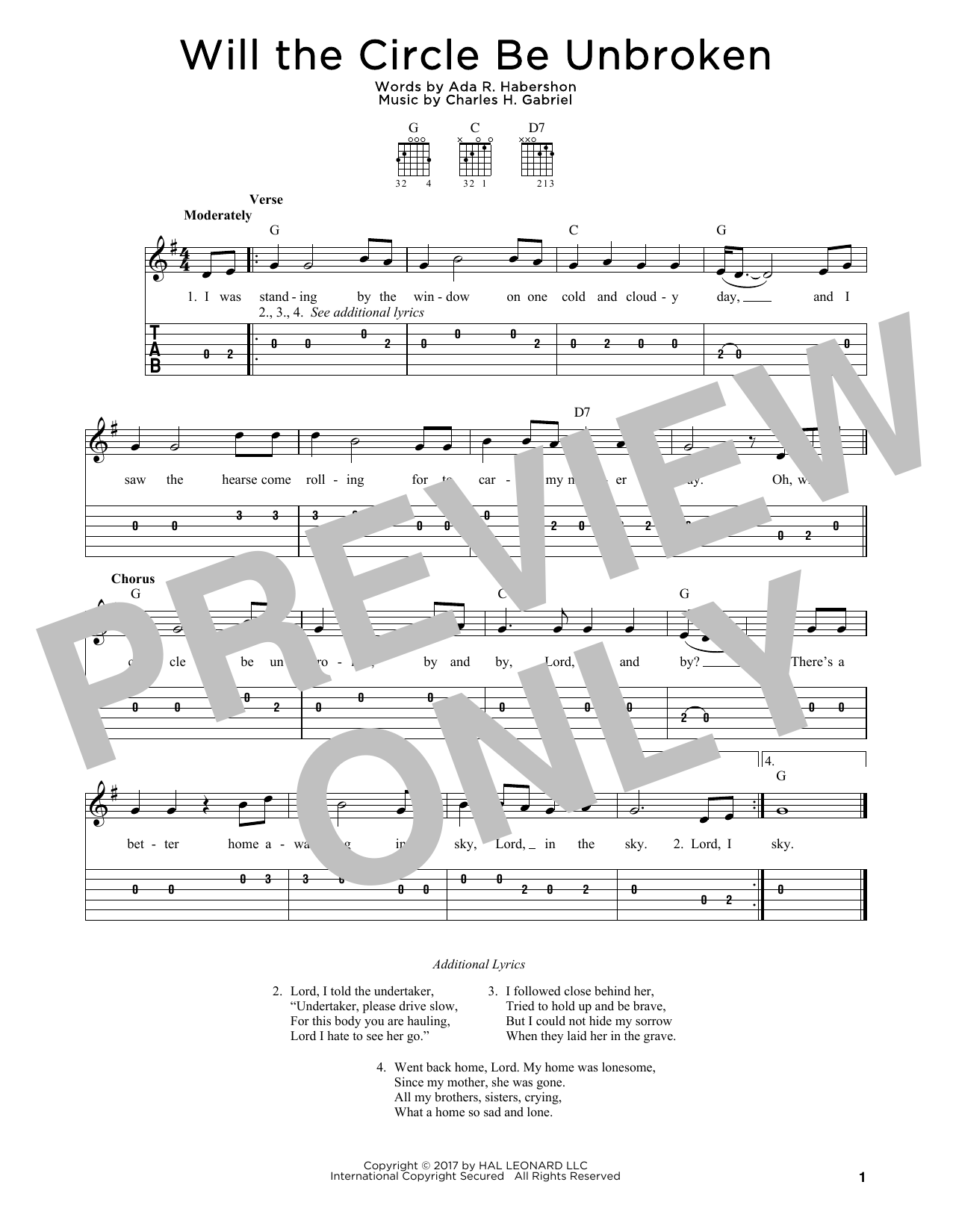 Ada R. Habershon Will The Circle Be Unbroken sheet music notes and chords arranged for Solo Guitar