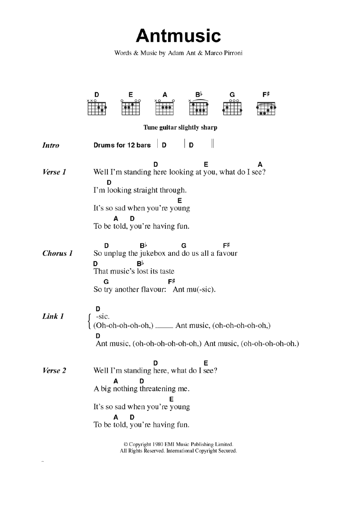 Adam And The Ants Antmusic sheet music notes and chords. Download Printable PDF.