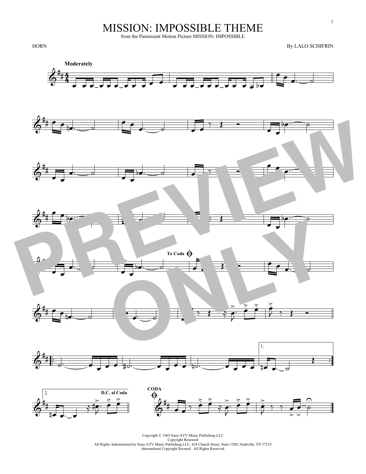 Lalo Schifrin Mission: Impossible Theme sheet music notes and chords. Download Printable PDF.