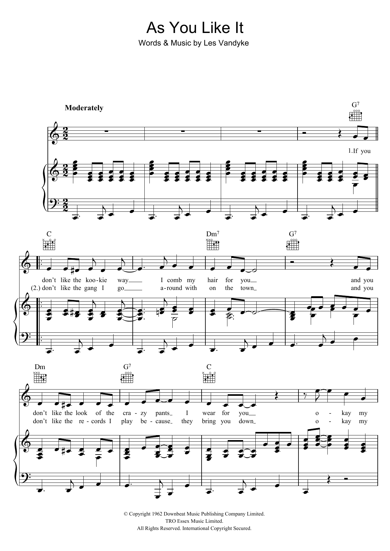 Learn to play Adam Faith As You Like It sheet music for Piano, Vocal & Guitar Chords in minutes. Price: 7.8900$ Adam Faith As You Like It sheet music notes and chords arranged for Piano, Vocal & Guitar Chords