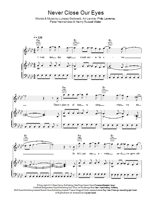 Adam Lambert Never Close Our Eyes sheet music notes and chords. Download Printable PDF.