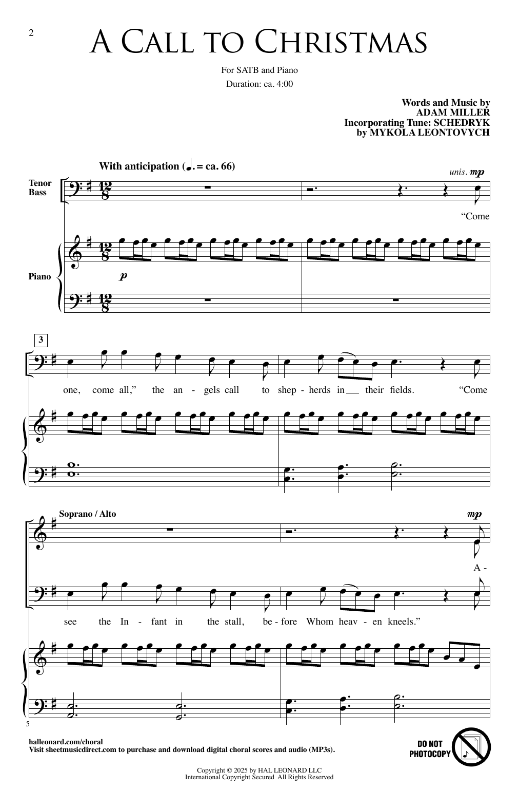Learn to play Adam Miller A Call To Christmas sheet music for SATB Choir in minutes. Price: 3.9900$ Adam Miller A Call To Christmas sheet music notes and chords arranged for SATB Choir