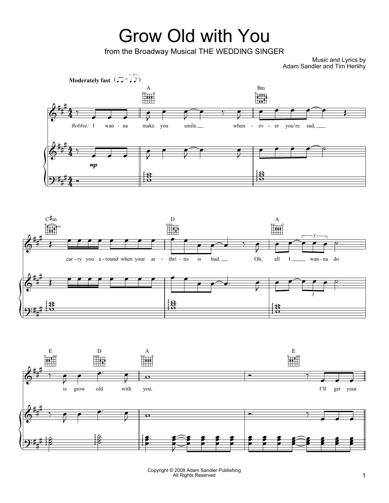 Adam Sandler Grow Old With You (from The Wedding Singer) sheet music notes and chords. Download Printable PDF.