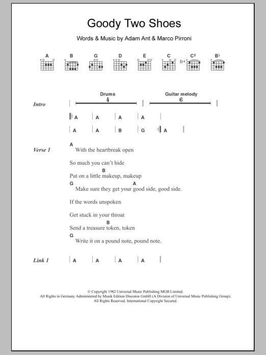 Adam and the Ants Goody Two Shoes sheet music notes and chords arranged for Guitar Chords/Lyrics