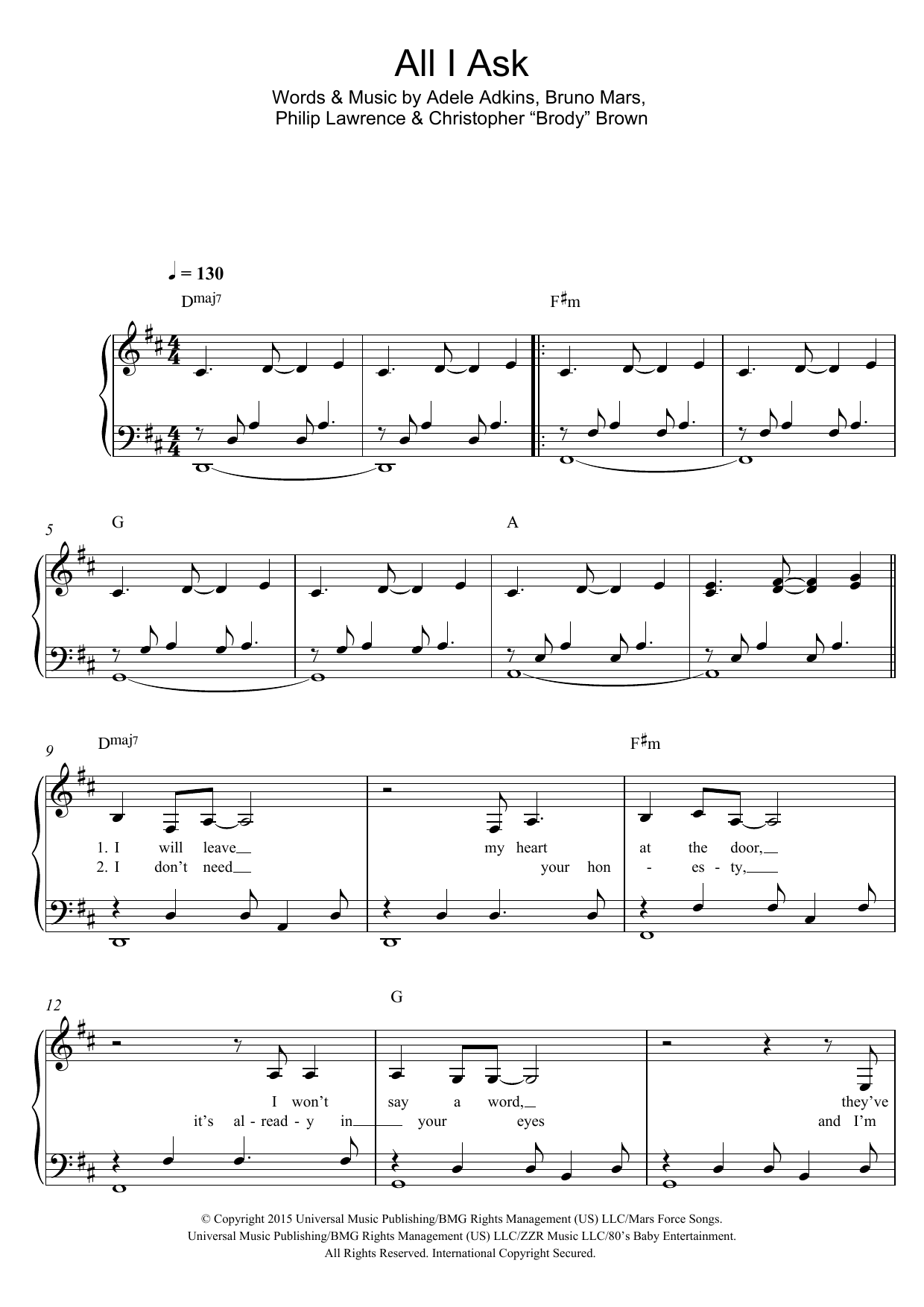 Adele All I Ask sheet music notes and chords. Download Printable PDF.