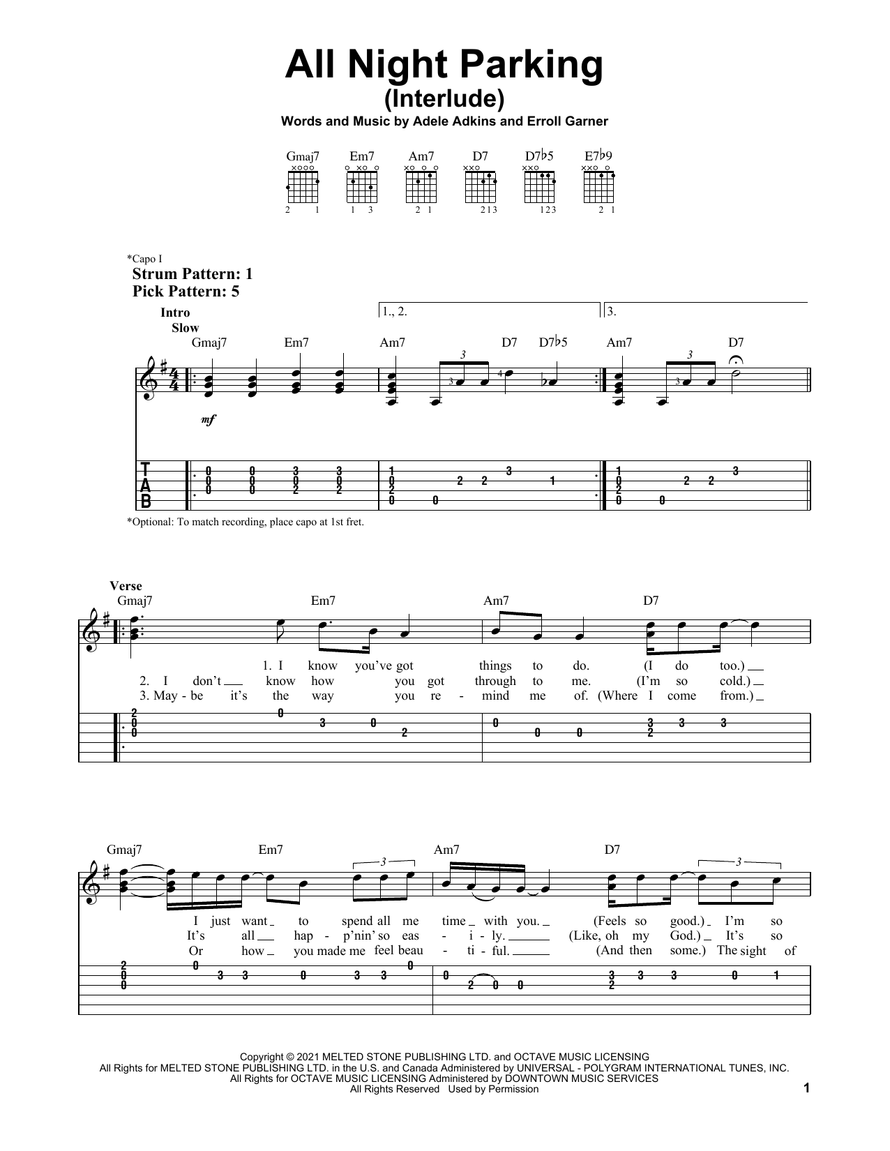 Adele All Night Parking (Interlude) sheet music notes and chords. Download Printable PDF.