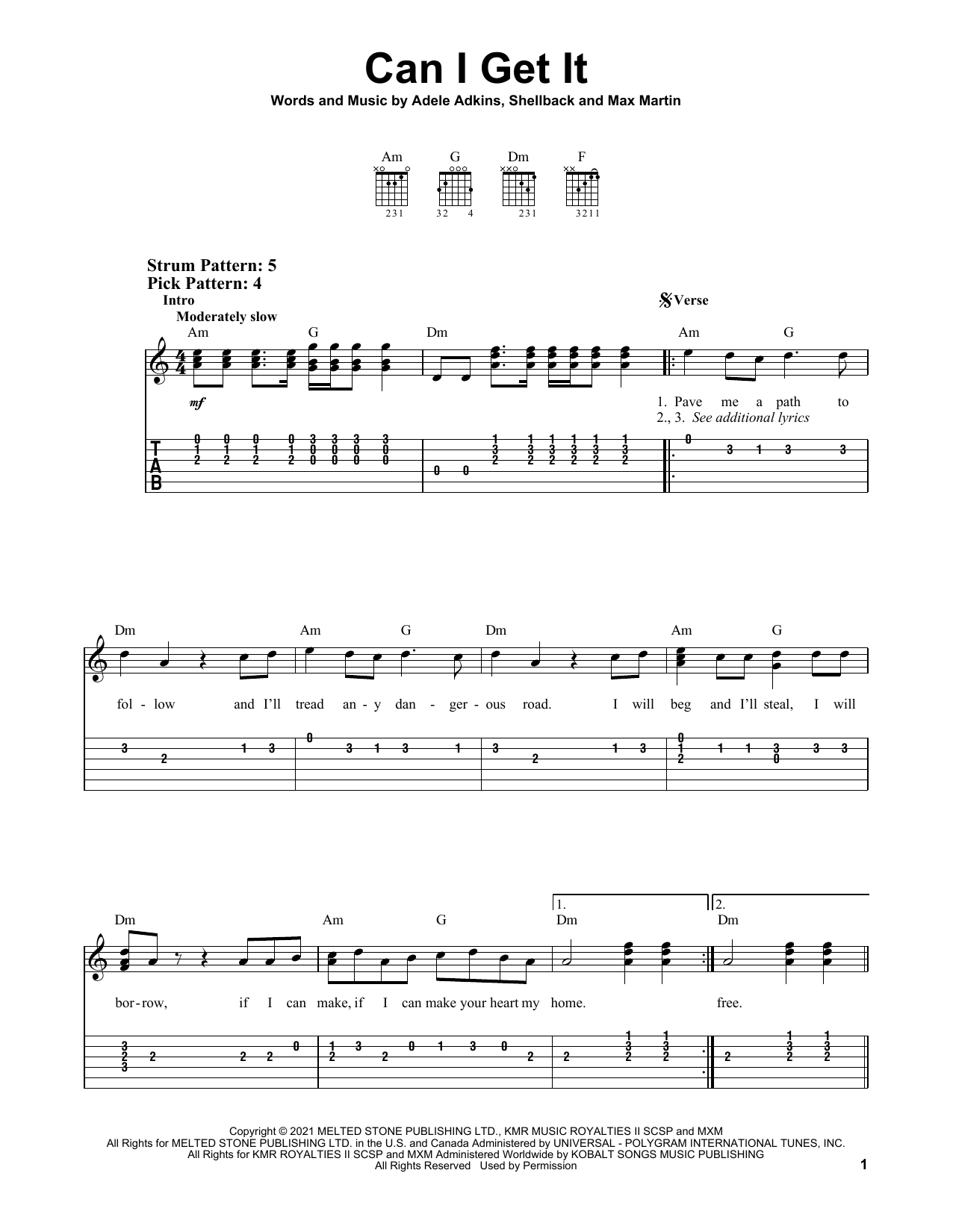 Adele Can I Get It sheet music notes and chords. Download Printable PDF.