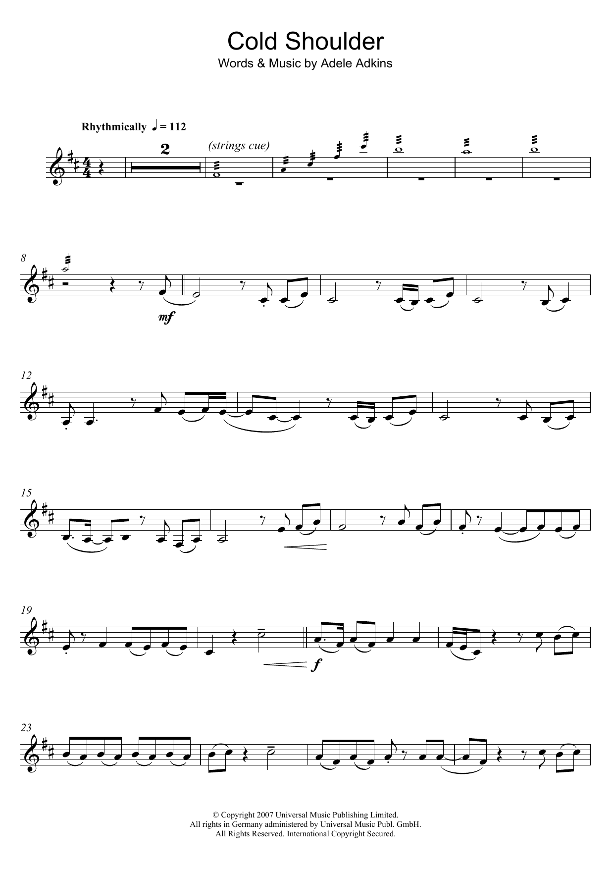 Adele Cold Shoulder sheet music notes and chords. Download Printable PDF.