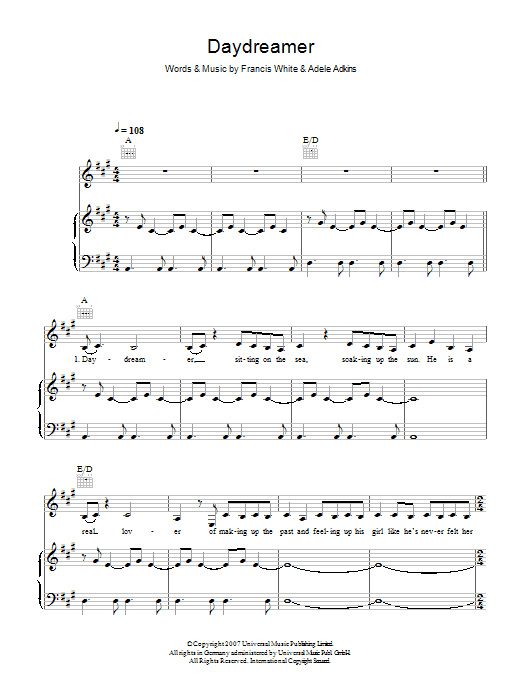 Adele Daydreamer sheet music notes and chords. Download Printable PDF.