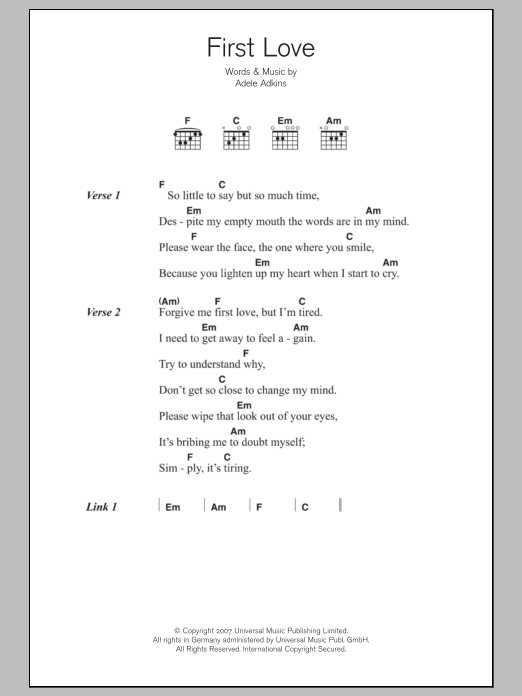 Adele First Love sheet music notes and chords. Download Printable PDF.