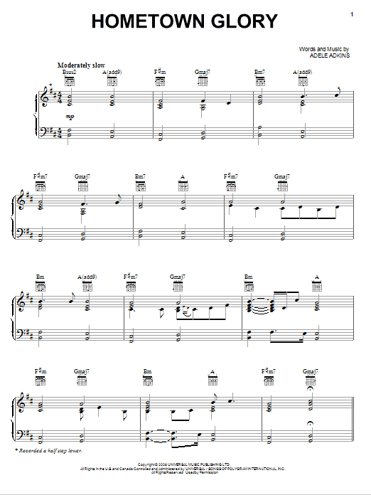 Adele Hometown Glory sheet music notes and chords. Download Printable PDF.