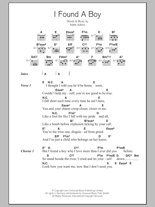 Adele I Found A Boy sheet music notes and chords. Download Printable PDF.