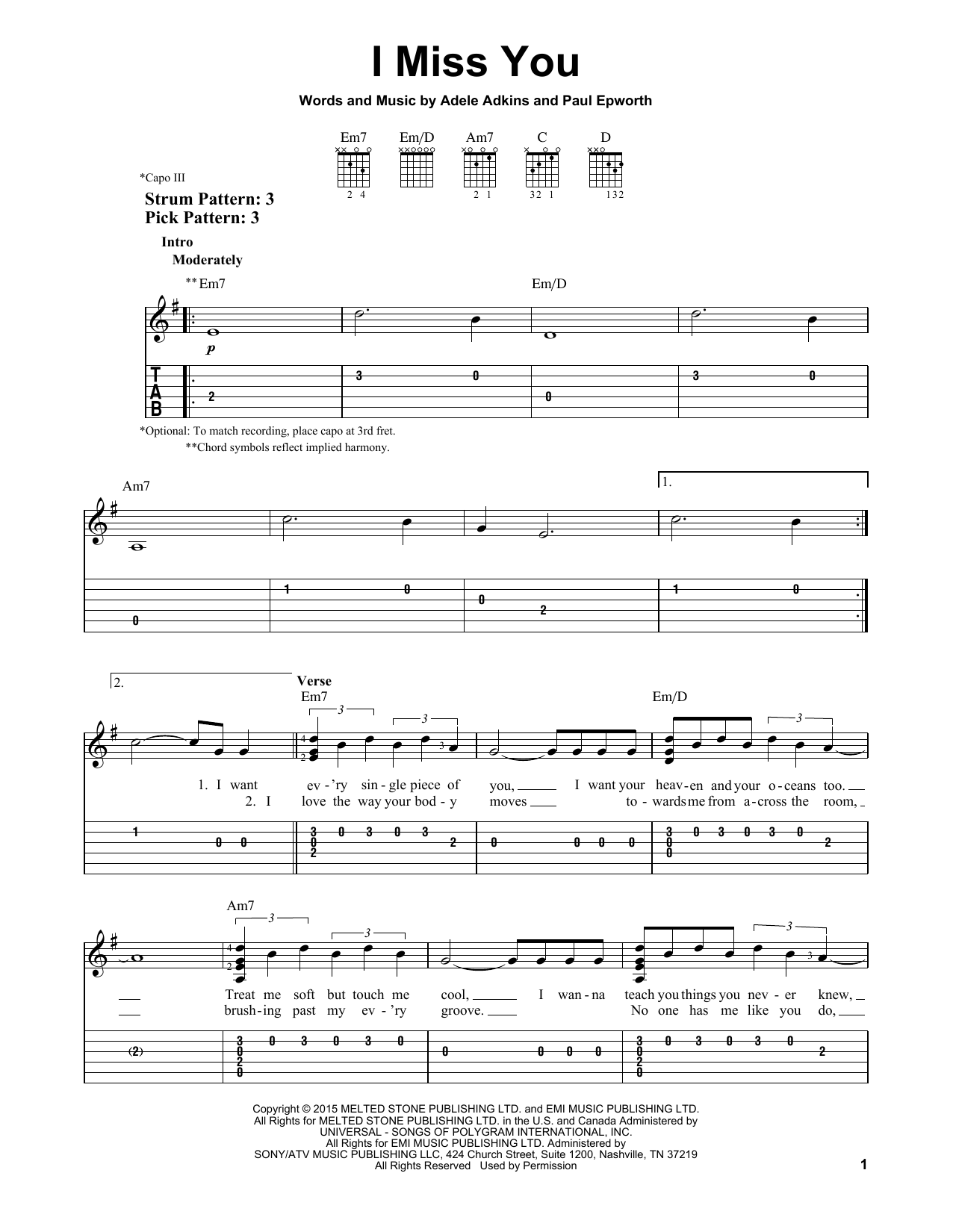 Adele I Miss You sheet music notes and chords. Download Printable PDF.