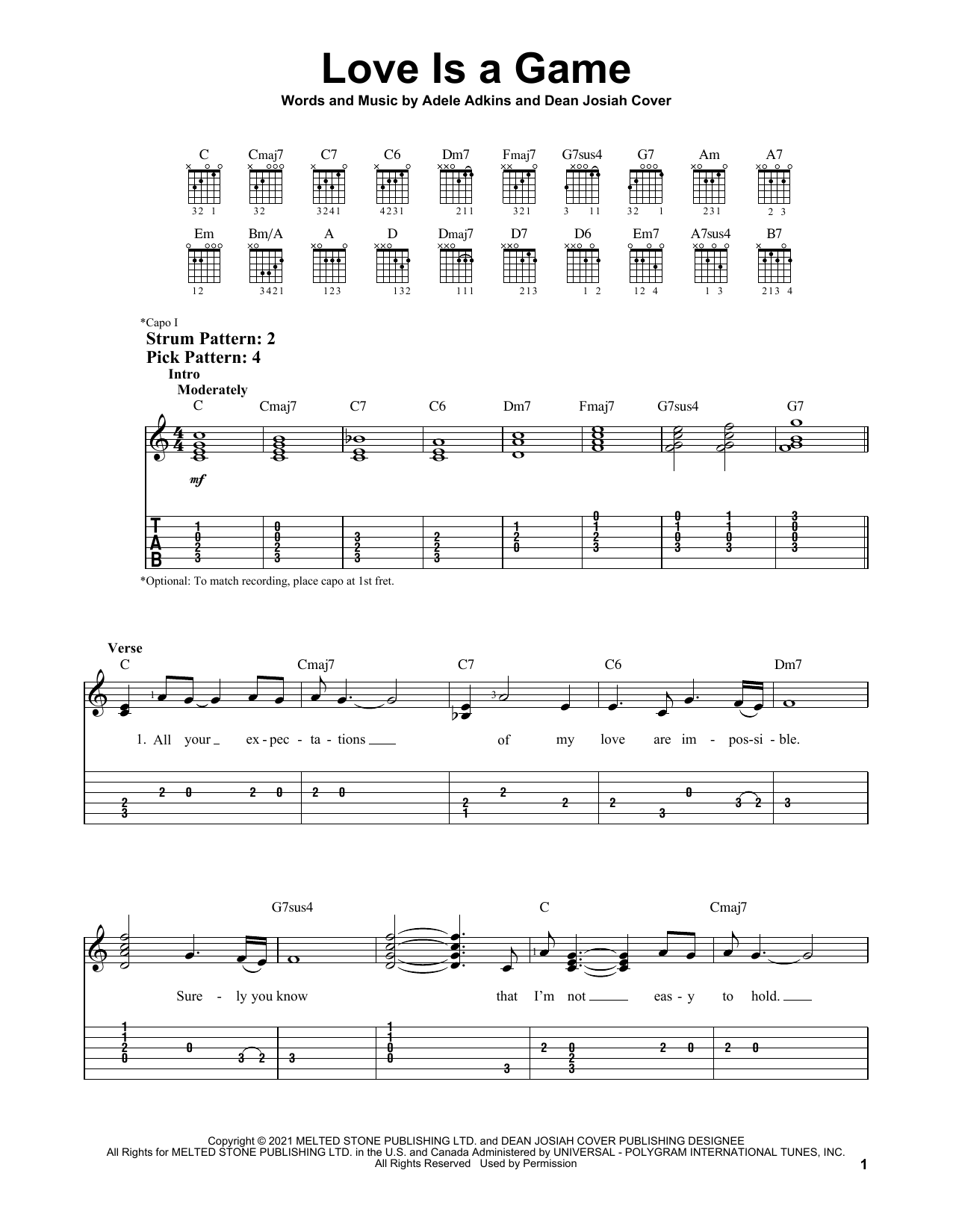 Adele Love Is A Game sheet music notes and chords. Download Printable PDF.