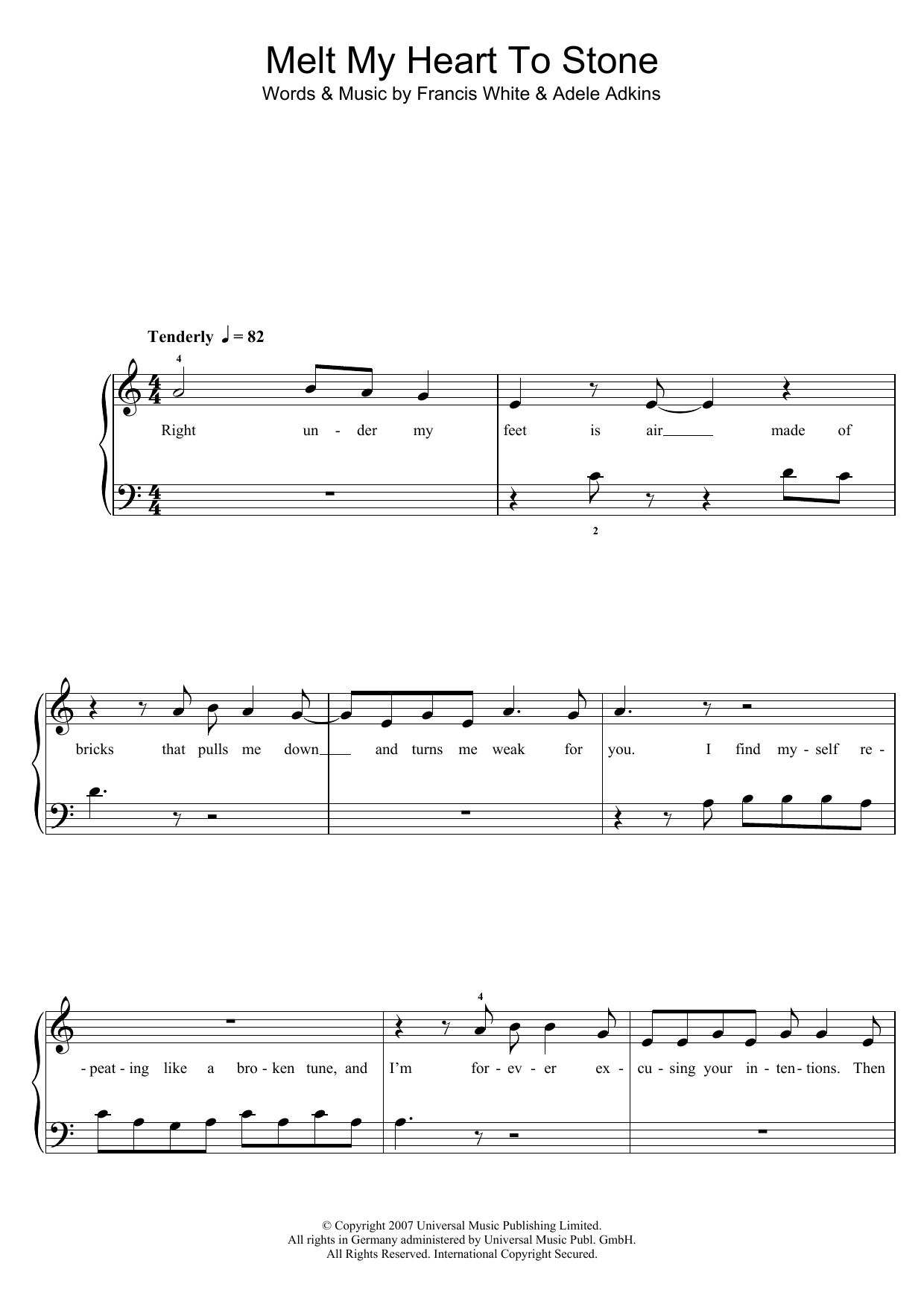 Adele Melt My Heart To Stone sheet music notes and chords. Download Printable PDF.