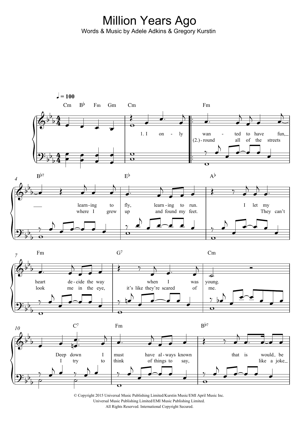 Adele Million Years Ago sheet music notes and chords. Download Printable PDF.