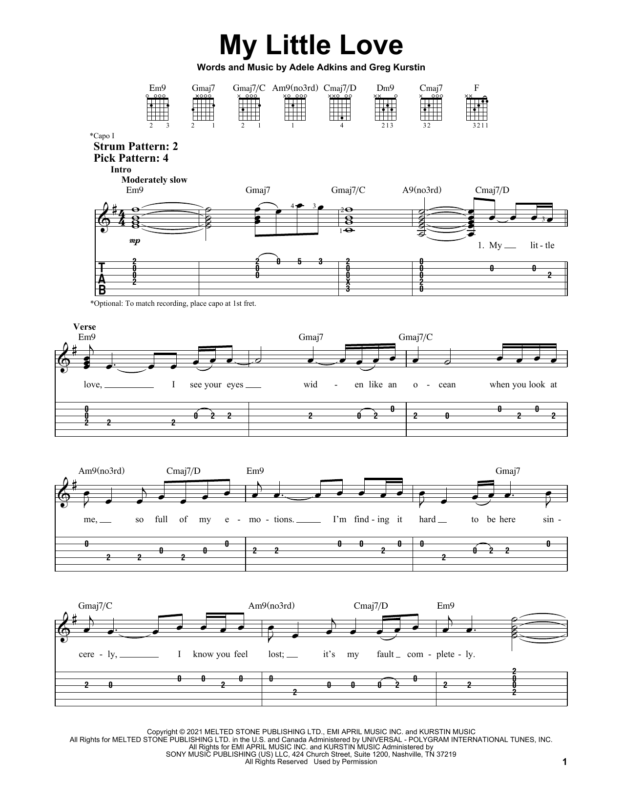 Adele My Little Love sheet music notes and chords. Download Printable PDF.