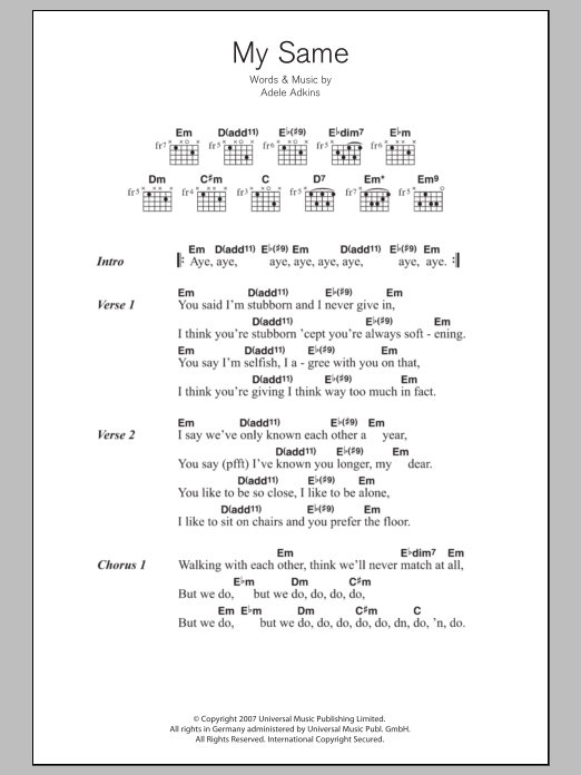 Adele My Same sheet music notes and chords. Download Printable PDF.