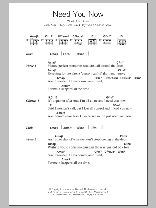 Adele Need You Now sheet music notes and chords. Download Printable PDF.