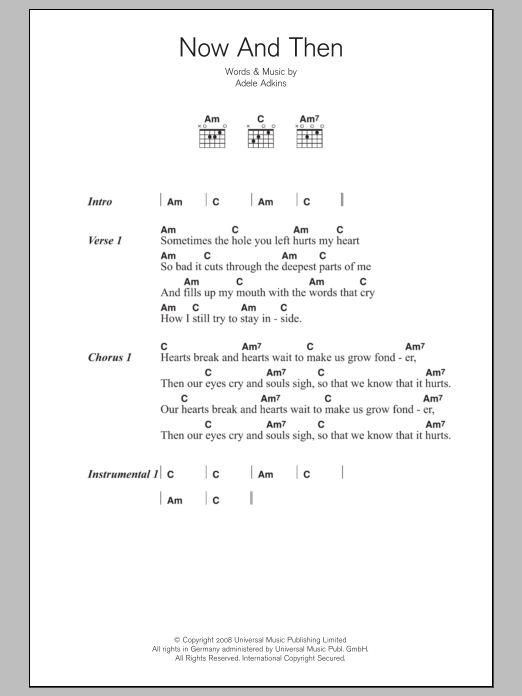 Adele Now And Then sheet music notes and chords. Download Printable PDF.