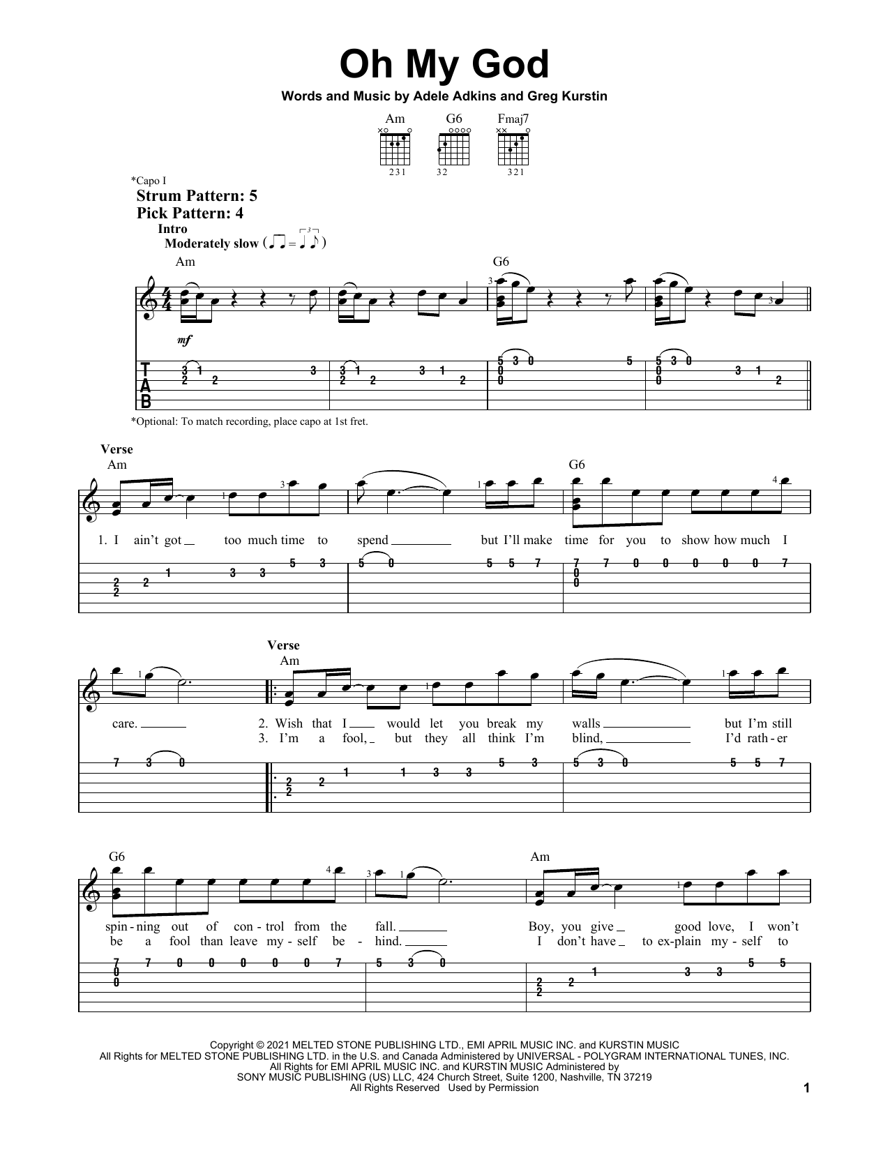 Adele Oh My God sheet music notes and chords. Download Printable PDF.