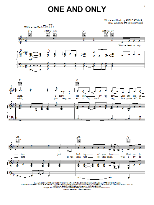 Adele One And Only sheet music notes and chords. Download Printable PDF.