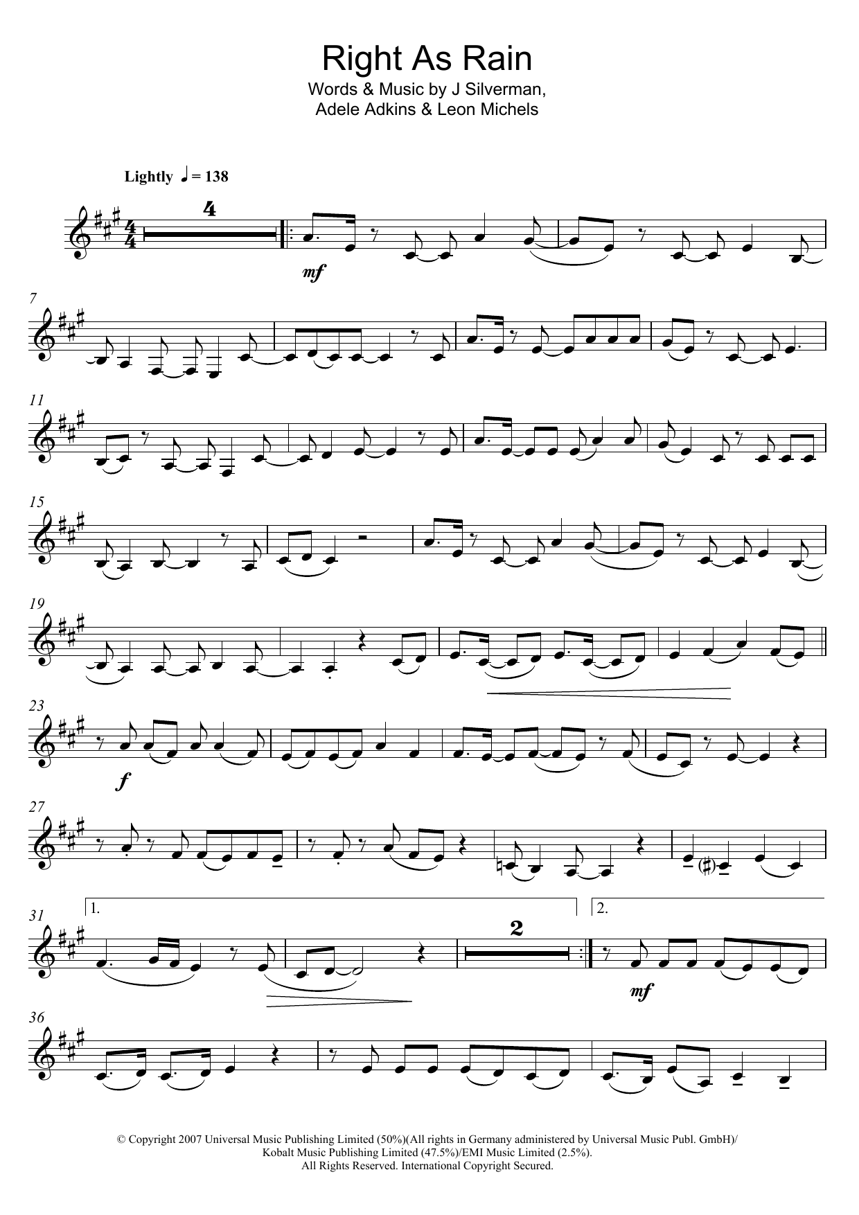 Adele Right As Rain sheet music notes and chords. Download Printable PDF.