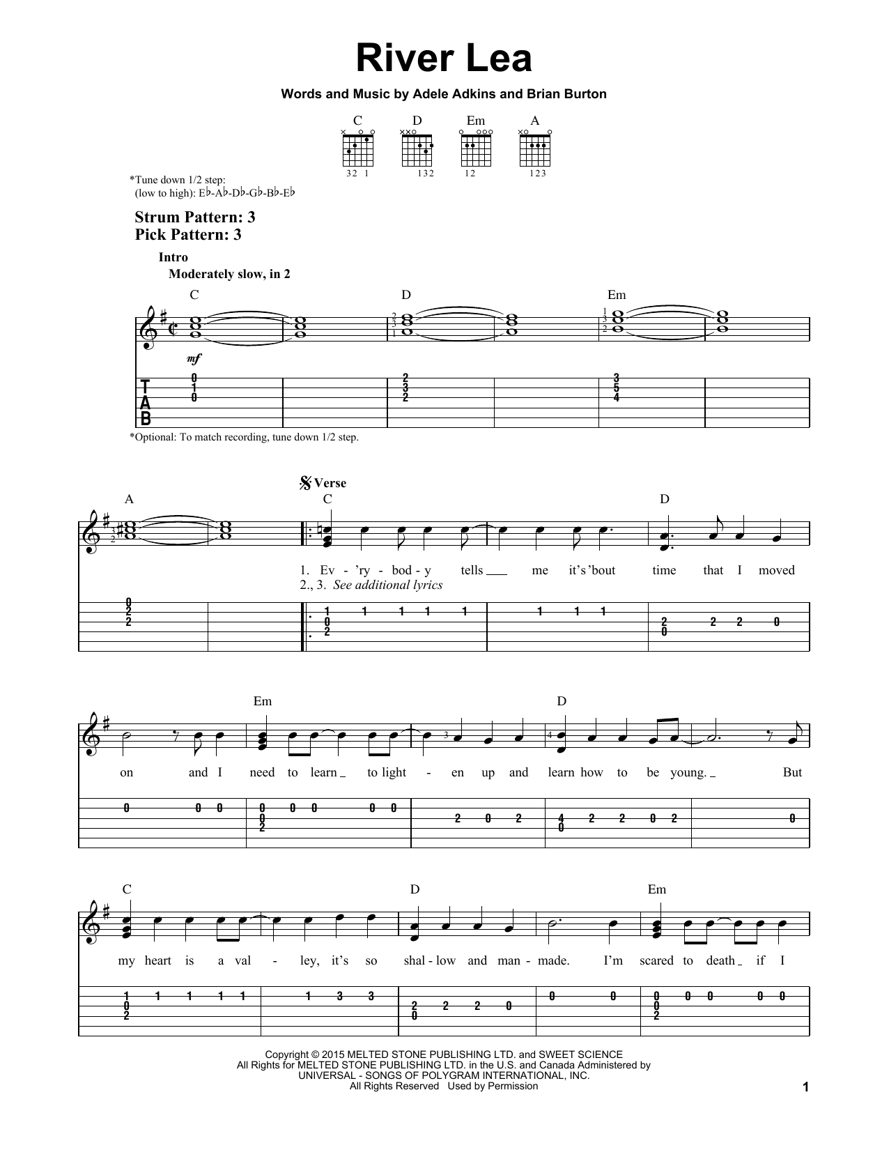 Adele River Lea sheet music notes and chords. Download Printable PDF.