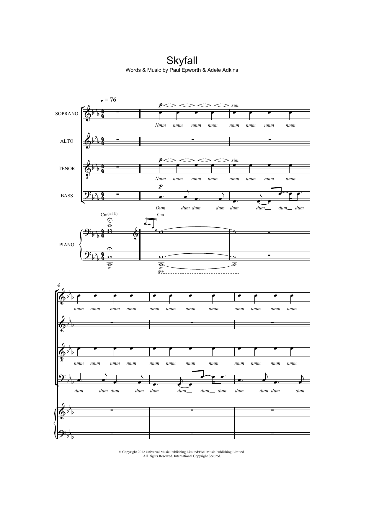 Adele Skyfall (arr. Thomas Lydon) sheet music notes and chords. Download Printable PDF.