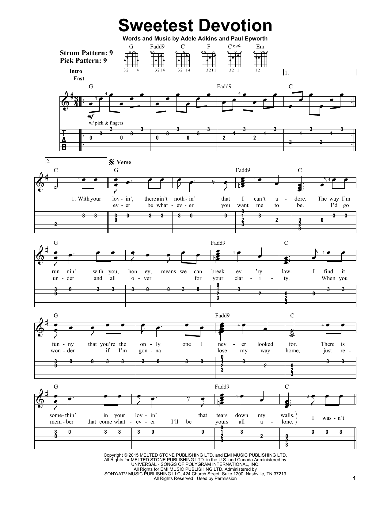 Adele Sweetest Devotion sheet music notes and chords. Download Printable PDF.