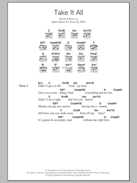 Adele Take It All sheet music notes and chords arranged for Really Easy Piano