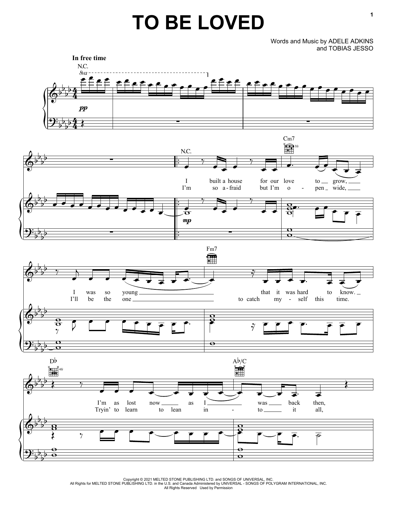 Adele To Be Loved sheet music notes and chords arranged for Really Easy Piano