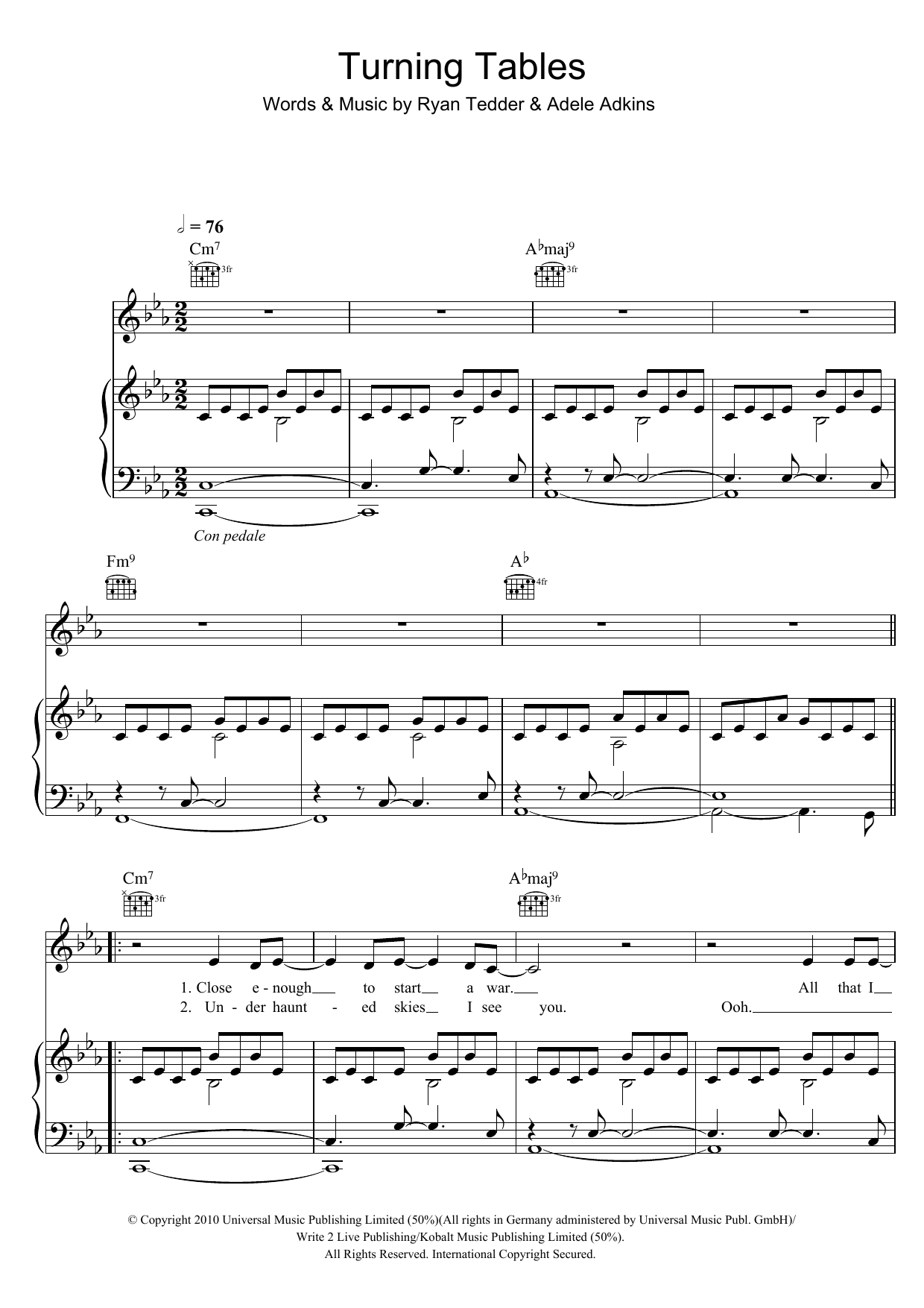 Adele Turning Tables sheet music notes and chords arranged for Piano, Vocal & Guitar Chords (Right-Hand Melody)