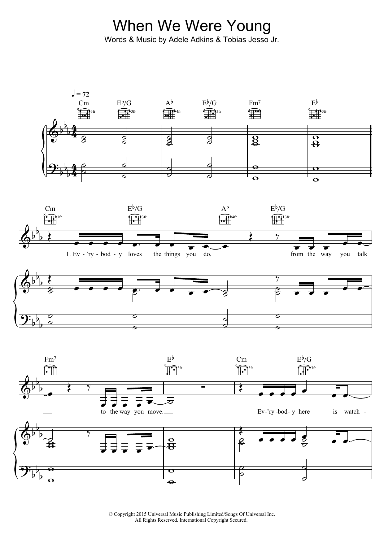 Adele When We Were Young sheet music notes and chords. Download Printable PDF.