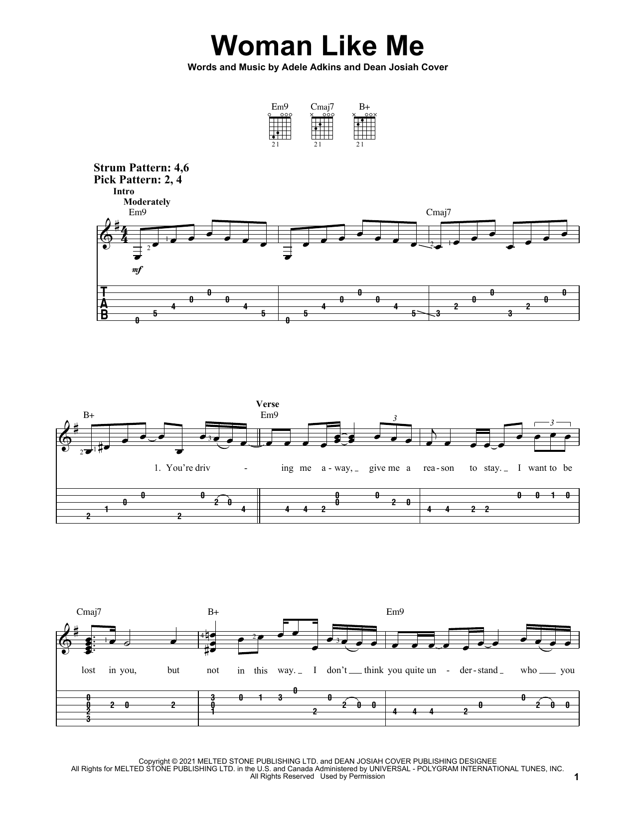 Adele Woman Like Me sheet music notes and chords. Download Printable PDF.