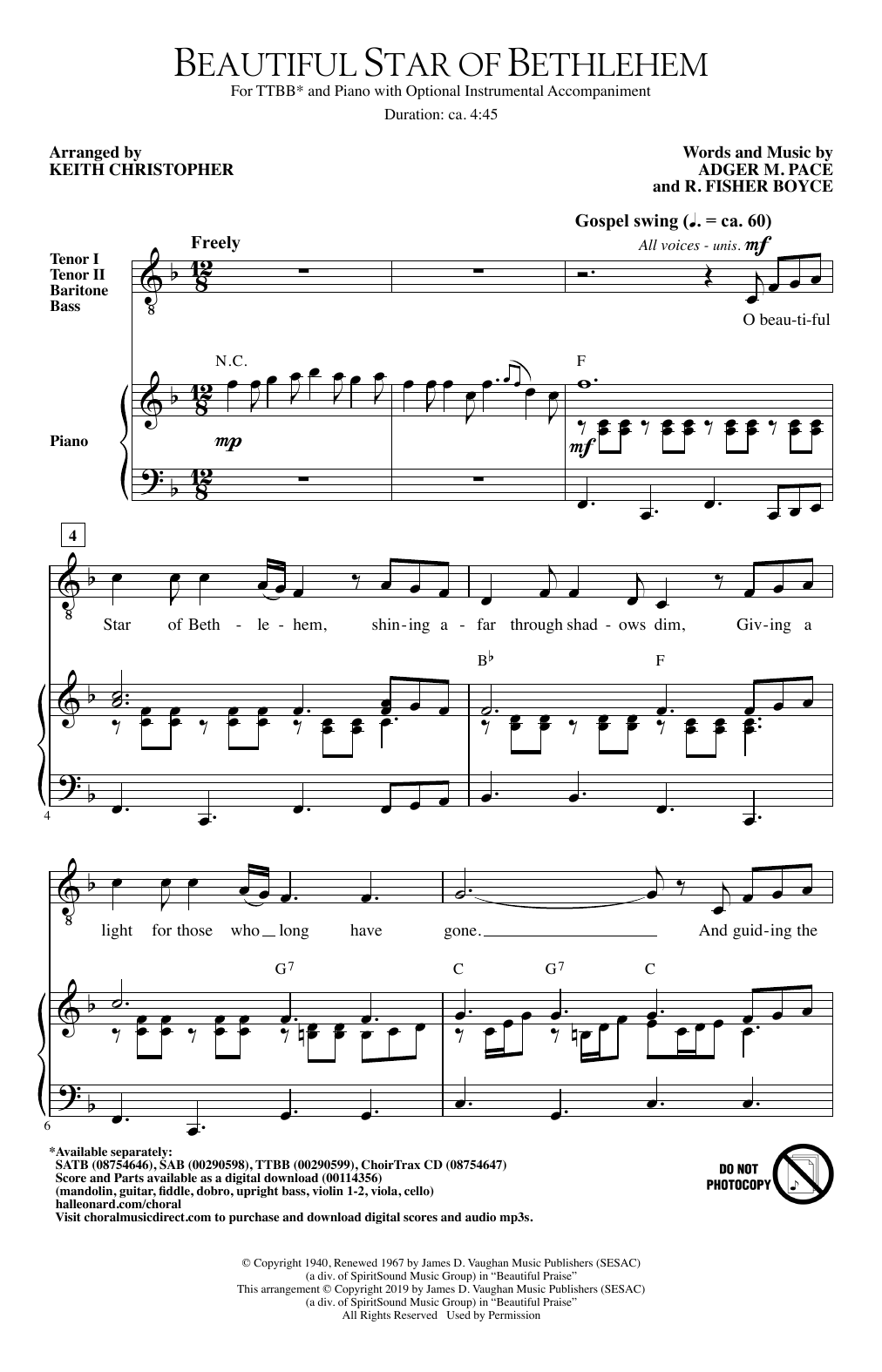 Adger M. Pace and R. Fisher Boyce Beautiful Star Of Bethlehem (arr. Keith Christopher) sheet music notes and chords. Download Printable PDF.