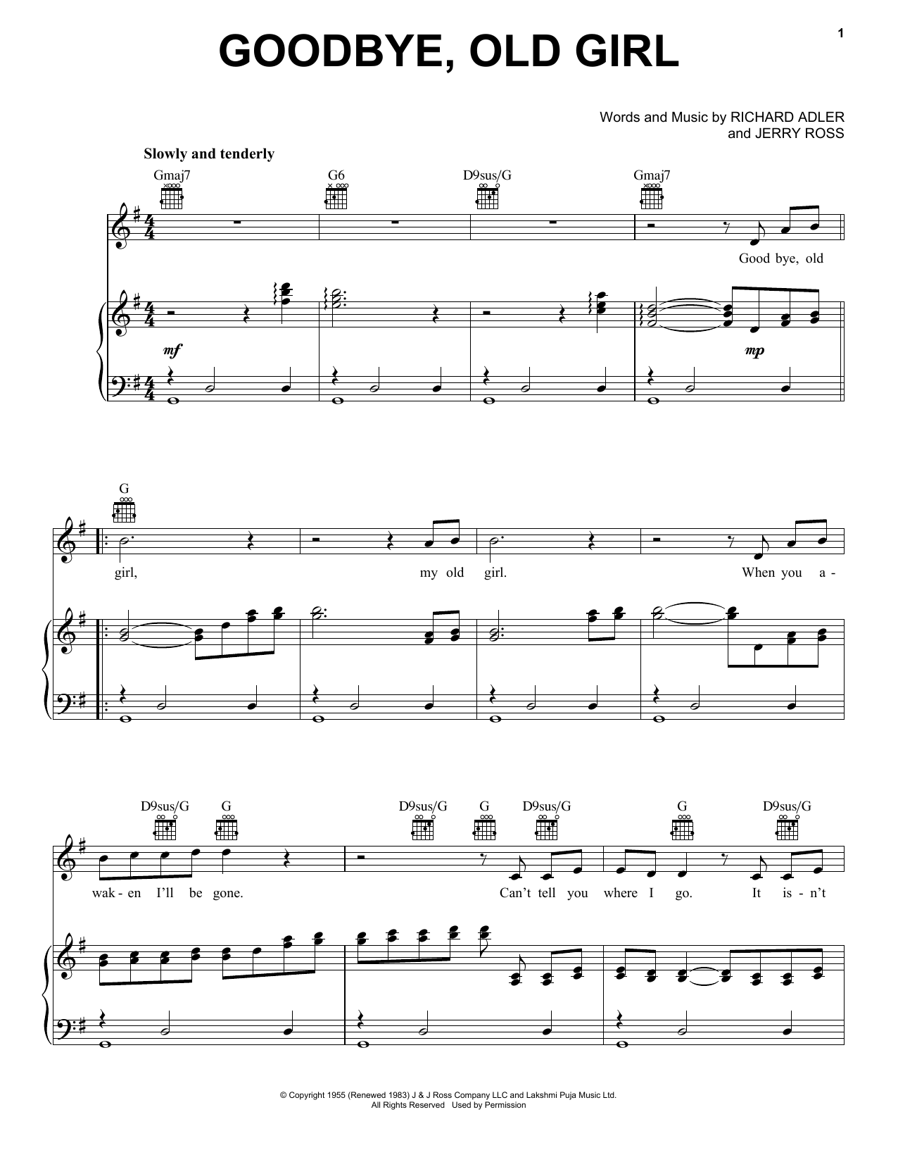 Adler & Ross Goodbye, Old Girl sheet music notes and chords. Download Printable PDF.