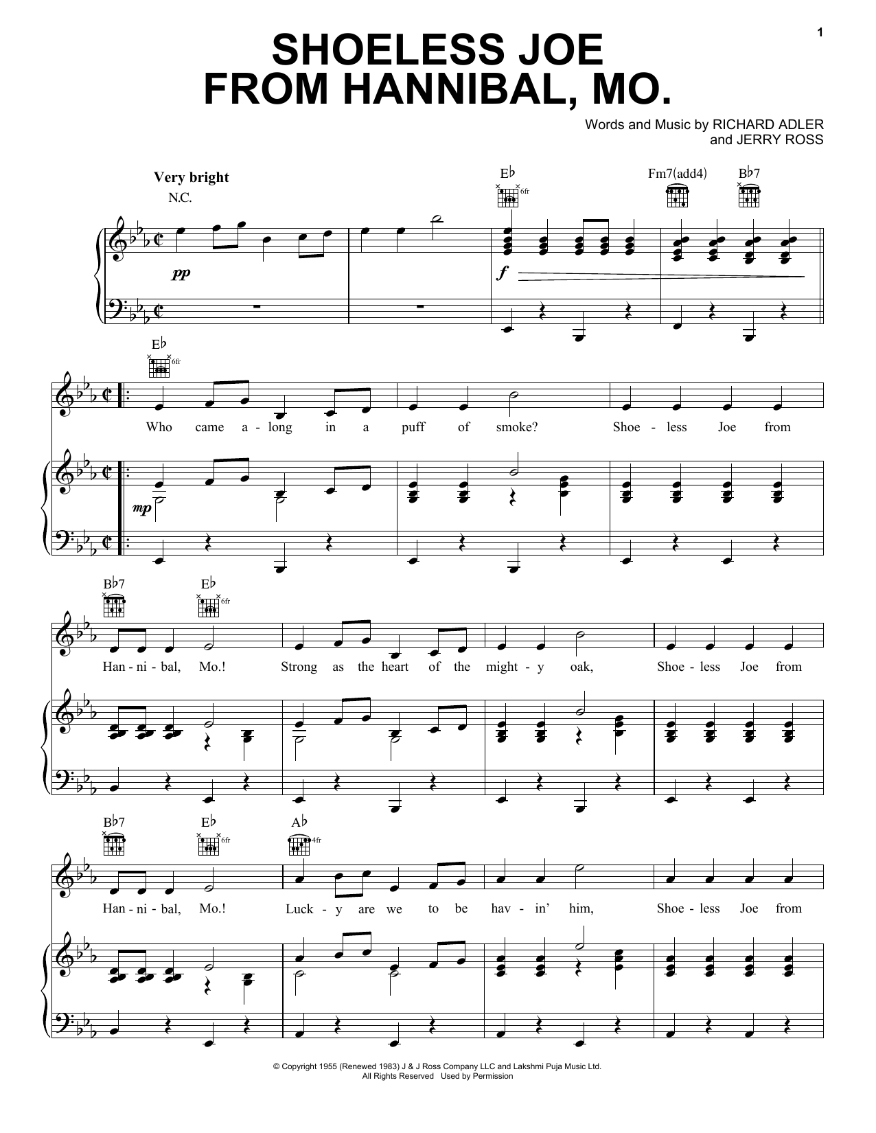 Adler & Ross Shoeless Joe From Hannibal, Mo. sheet music notes and chords. Download Printable PDF.