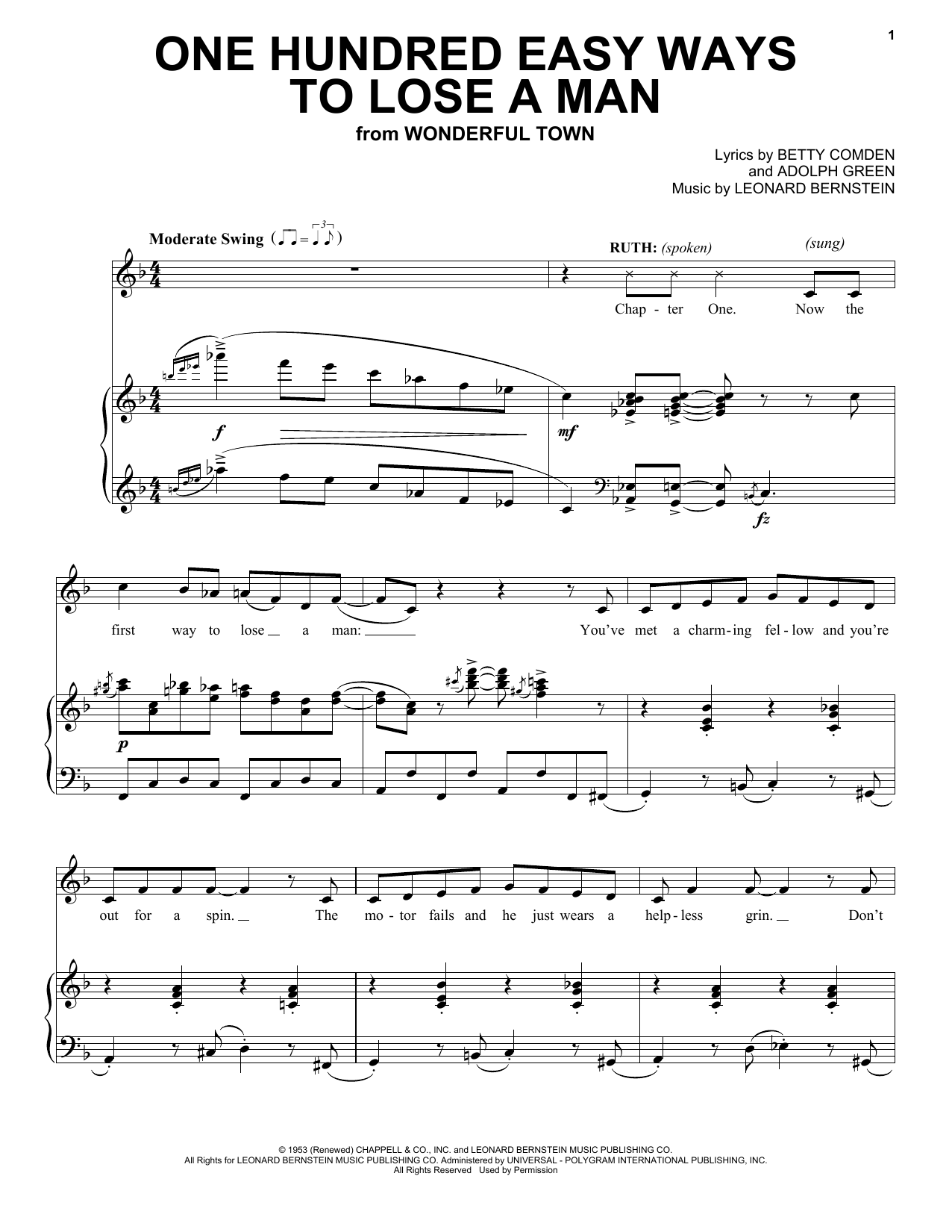 Adolph Green One Hundred Easy Ways To Lose A Man sheet music notes and chords. Download Printable PDF.