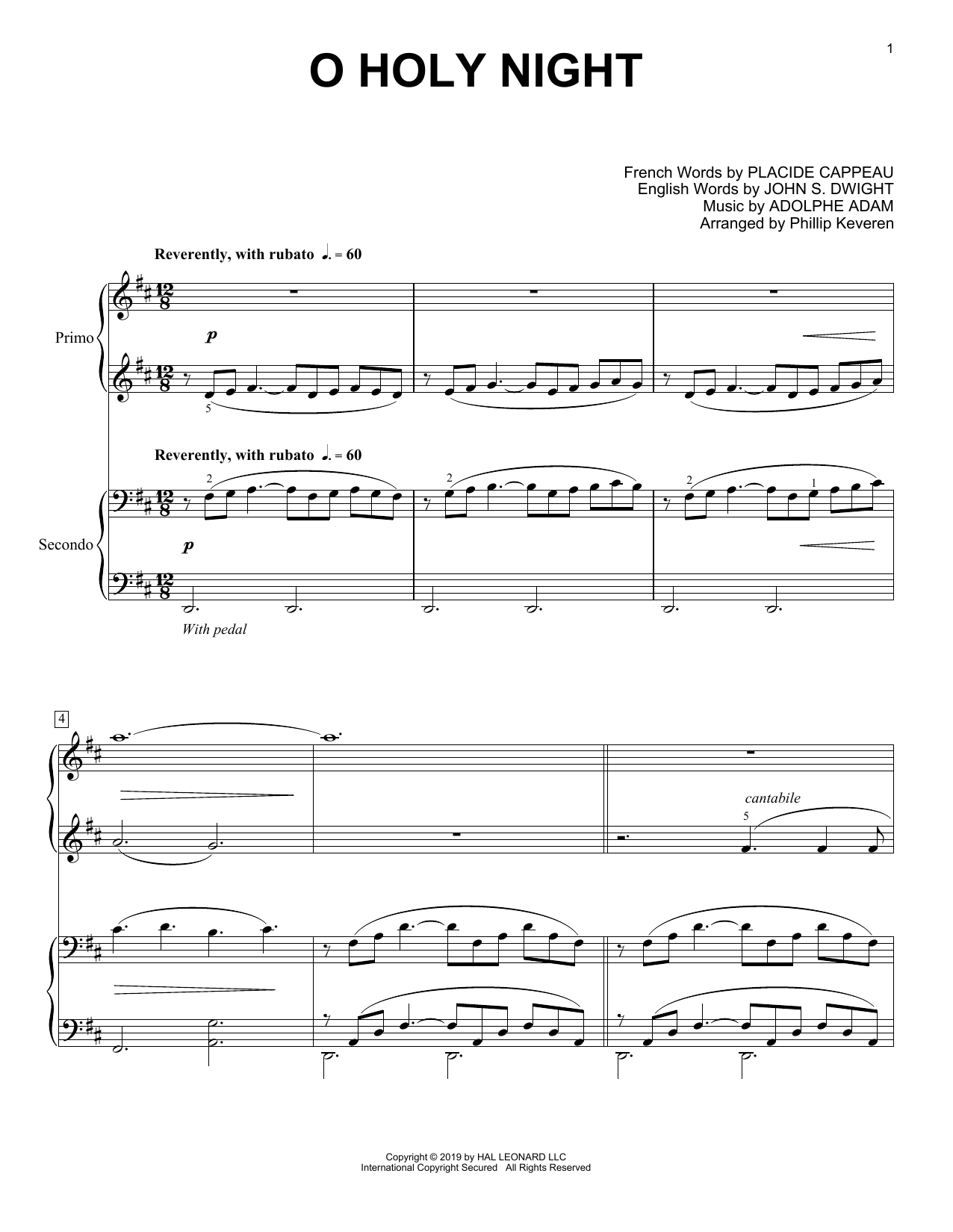 Adolphe Adam O Holy Night (arr. Phillip Keveren) sheet music notes and chords arranged for Piano Duet