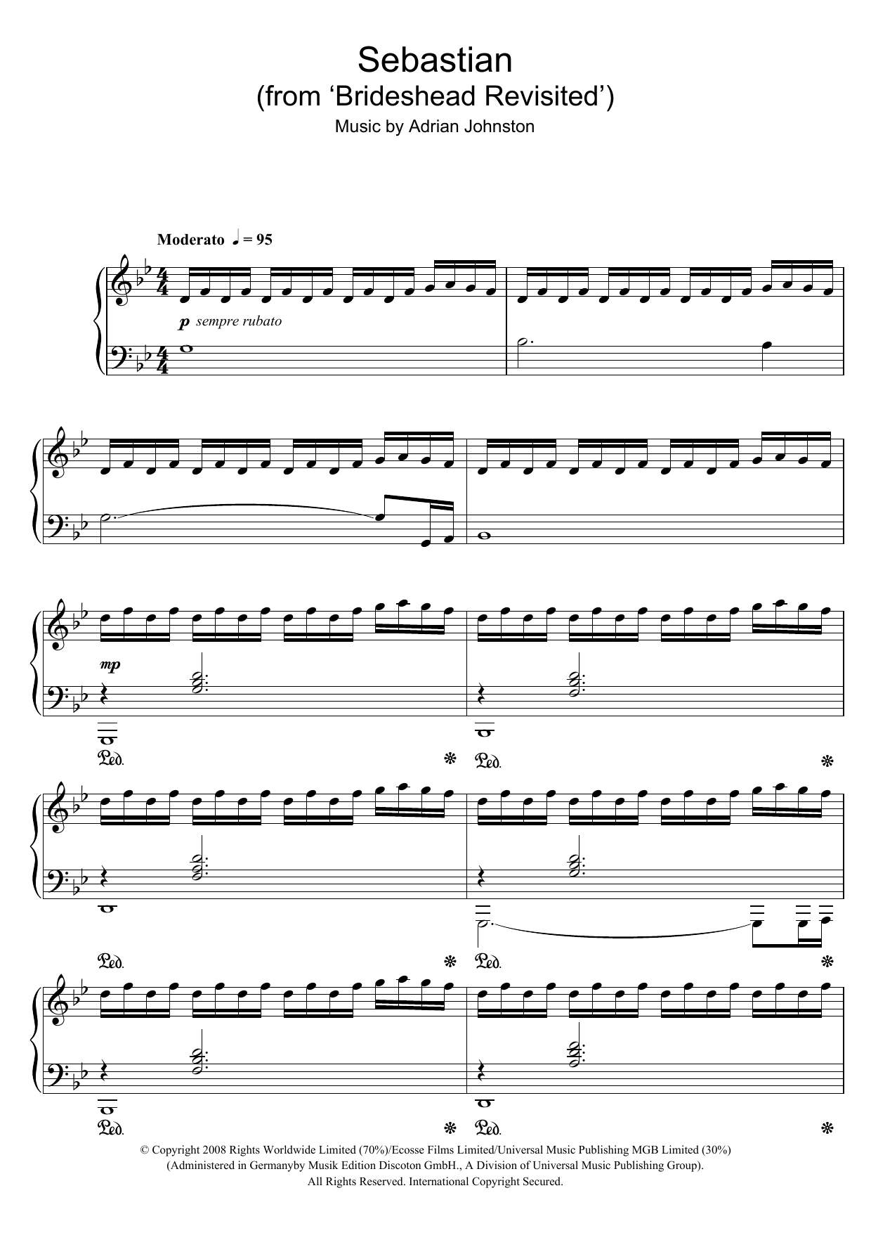 Adrian Johnston Sebastian (from 'Brideshead Revisited') sheet music notes and chords. Download Printable PDF.