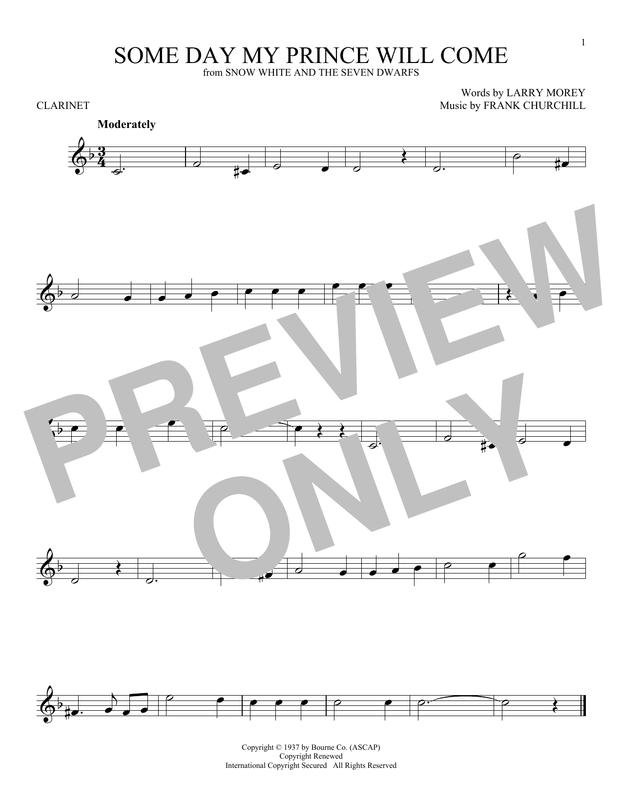 Larry Morey Some Day My Prince Will Come sheet music notes and chords. Download Printable PDF.