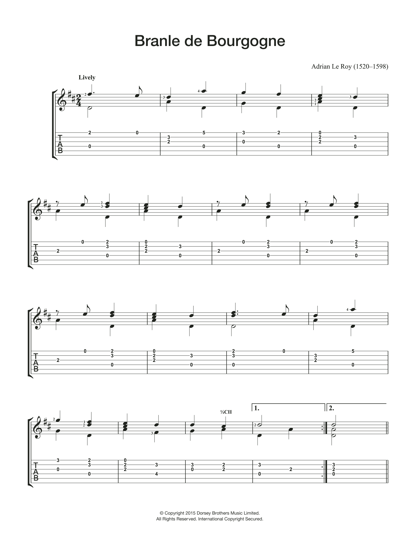 Adrien Le Roy Branle De Bourgogne sheet music notes and chords. Download Printable PDF.