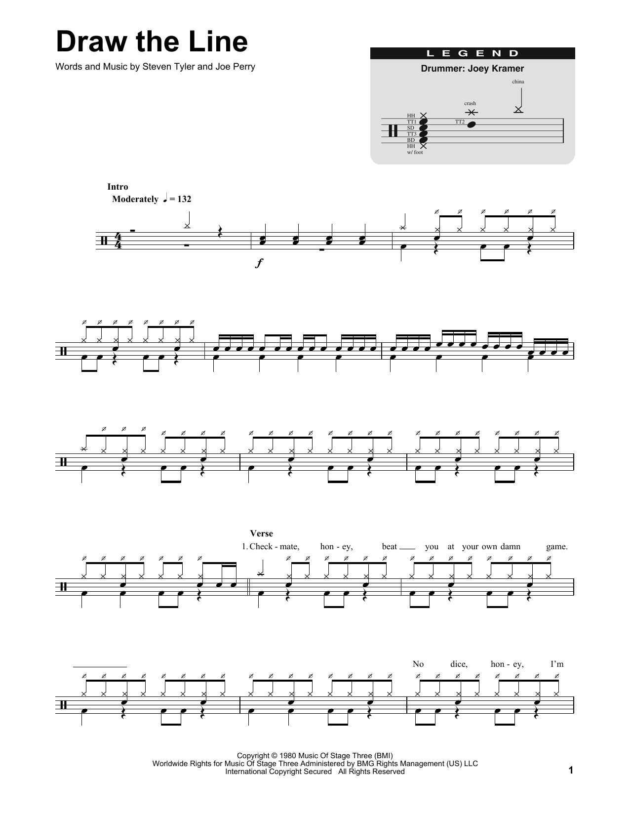 Aerosmith Draw The Line sheet music notes and chords arranged for Piano, Vocal & Guitar Chords (Right-Hand Melody)