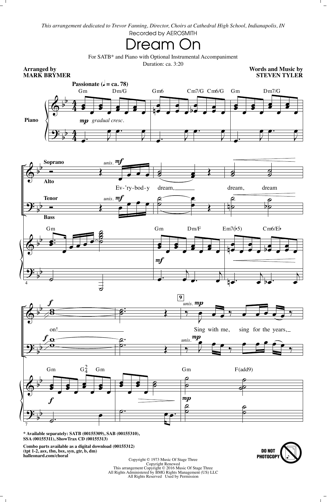 Aerosmith Dream On (arr. Mark Brymer) sheet music notes and chords. Download Printable PDF.